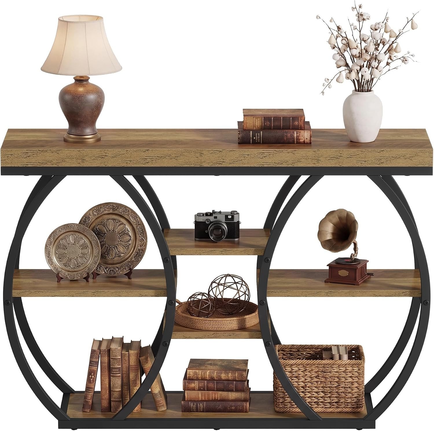 Tribesigns Console 120 cm style ferme, 4 niveaux, Table basse étroite style industriel pour salon, couloir, entrée