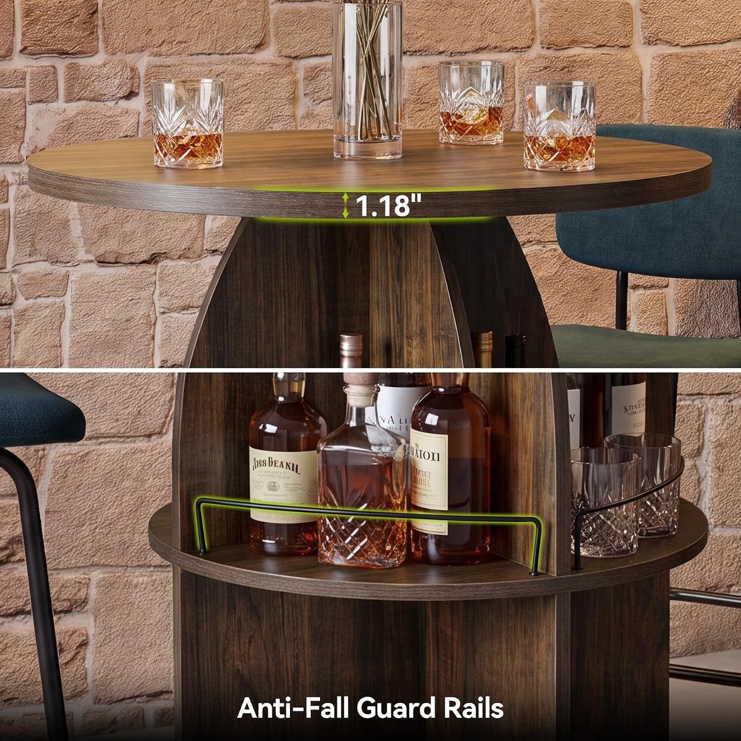 Tribesigns Table de bar ronde 95 cm de hauteur, Style bistro rustique avec compartiments de rangement ouverts, table haute en bois pour bar à domicile