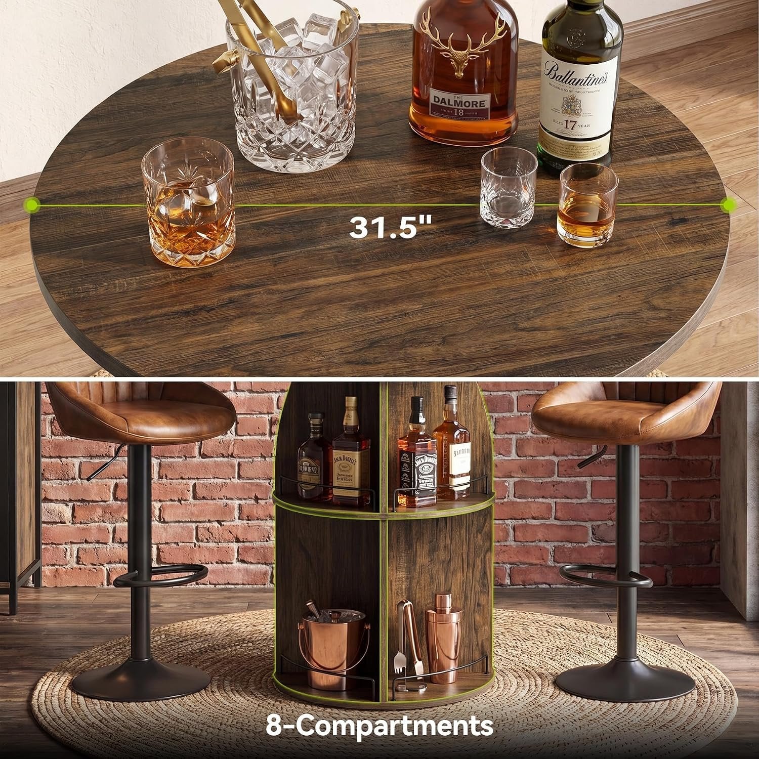 Tribesigns Table de bar ronde 95 cm de hauteur, Style bistro rustique avec compartiments de rangement ouverts, table haute en bois pour bar à domicile