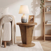 Tribesigns Table d'appoint ronde en bois pour salon, 50 cm de diamètre, Style champêtre, petite table de canapé marron 3