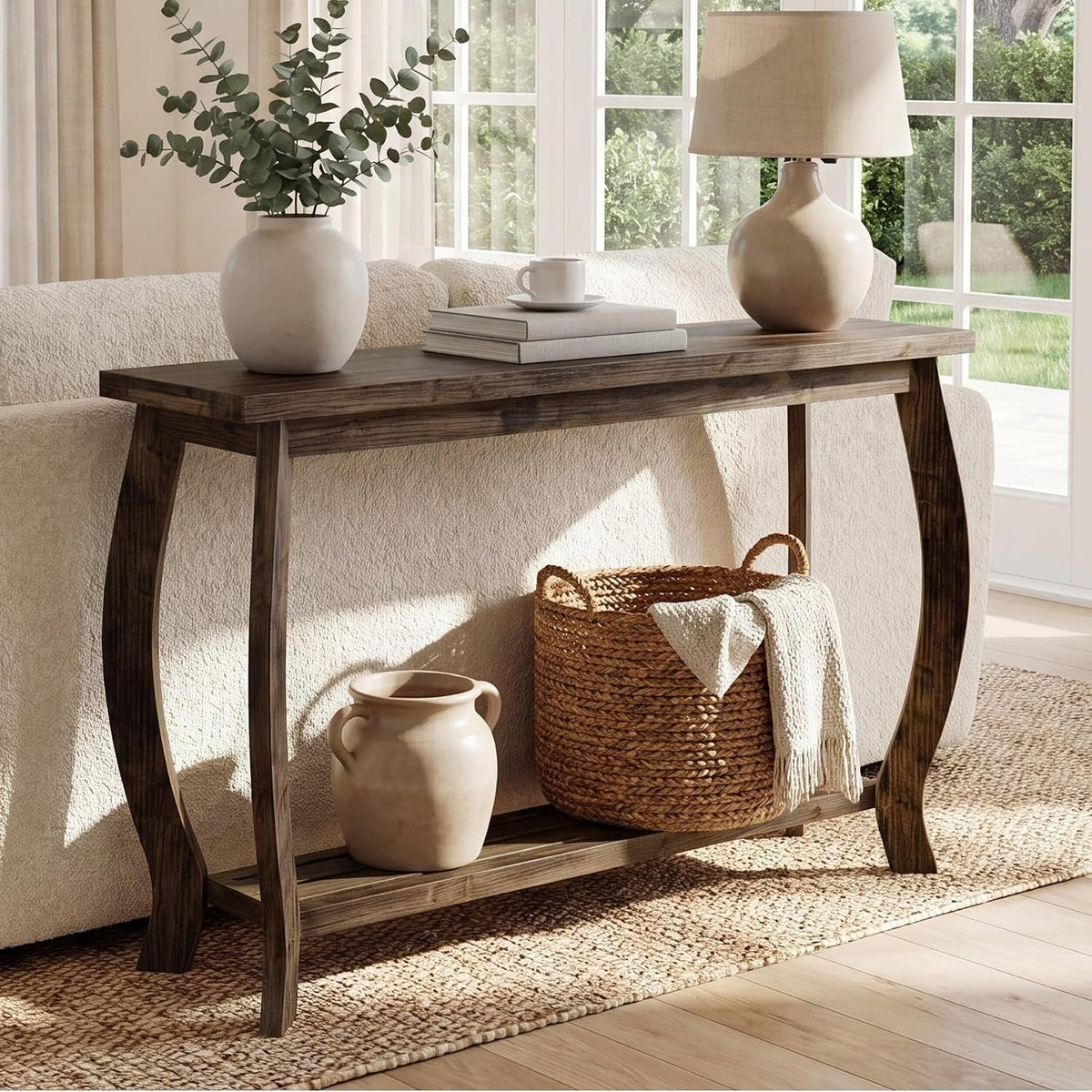 Tribesigns Console en bois massif 105 cm, Table d'entrée étroite à 2 niveaux de style champêtre