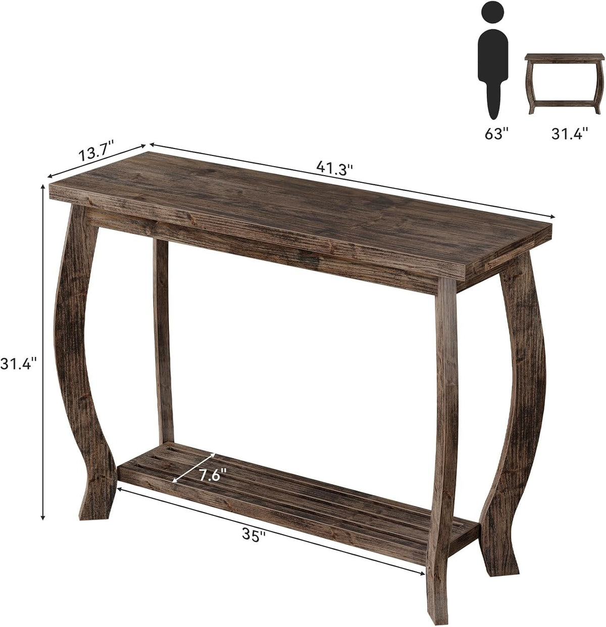Tribesigns Console en bois massif 105 cm, Table d'entrée étroite à 2 niveaux de style champêtre