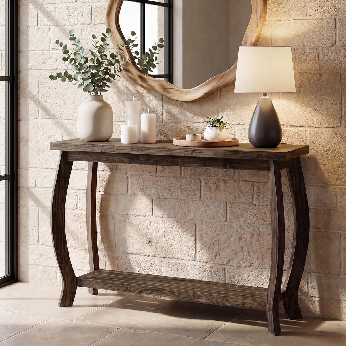 Tribesigns Console en bois massif 105 cm, Table d'entrée étroite à 2 niveaux de style champêtre
