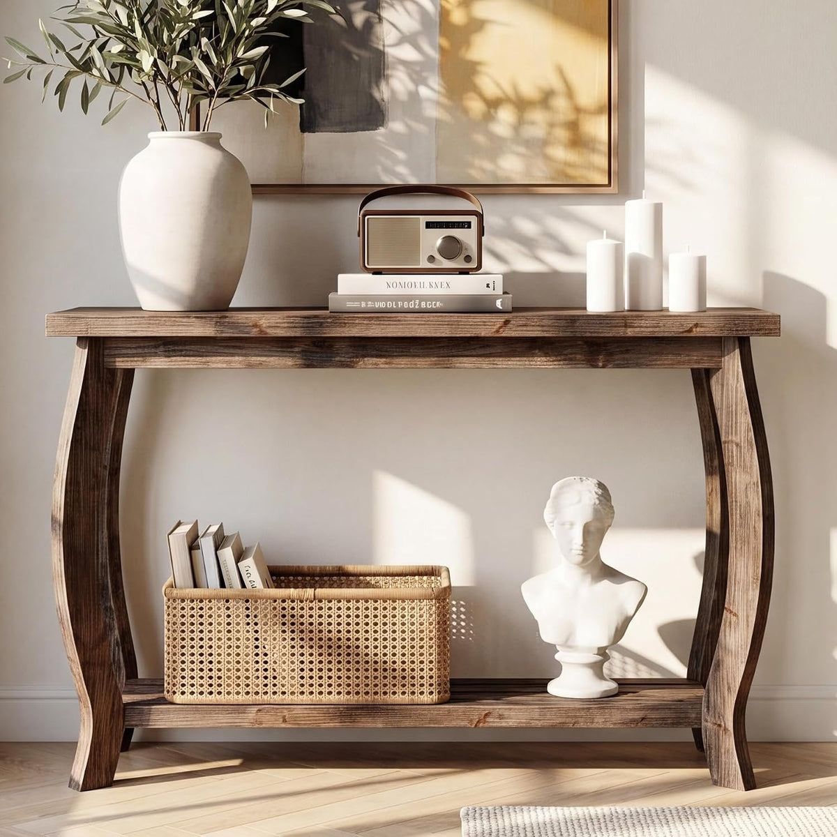Tribesigns Console en bois massif 105 cm, Table d'entrée étroite à 2 niveaux de style champêtre