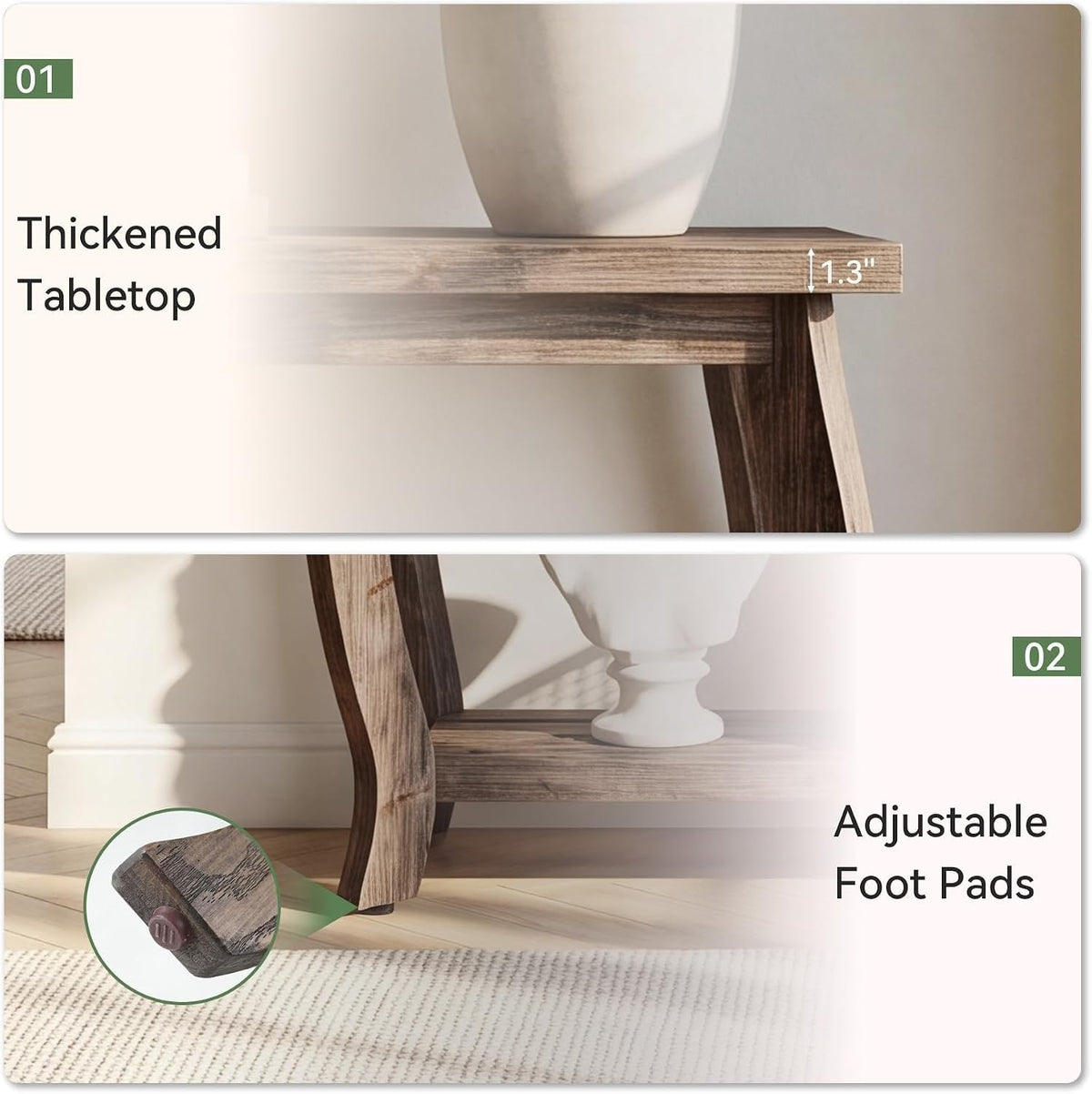 Tribesigns Console en bois massif 105 cm, Table d'entrée étroite à 2 niveaux de style champêtre