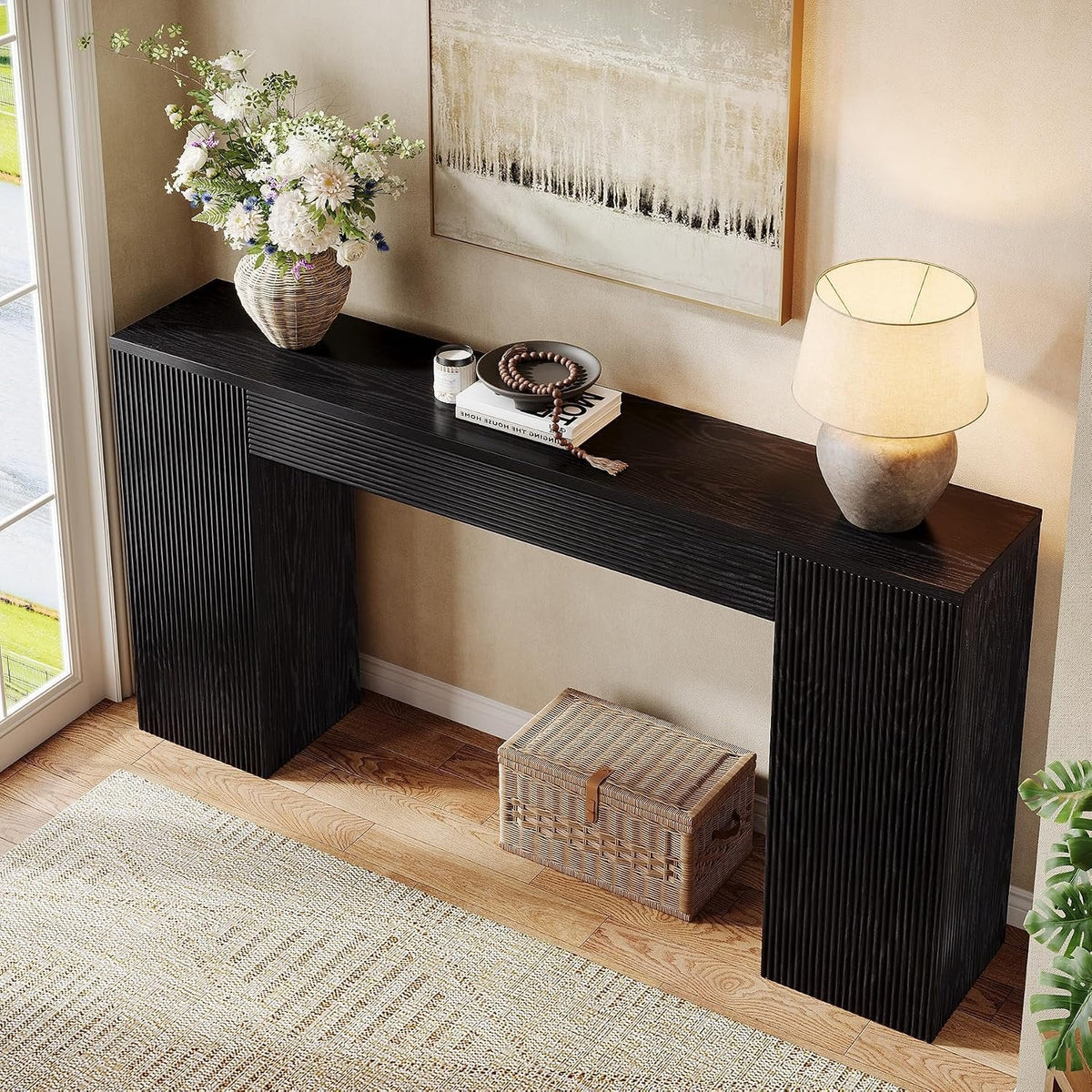 Tribesigns Table console de 160 cm en MDF, Table d'entrée étroite avec façade rainurée
