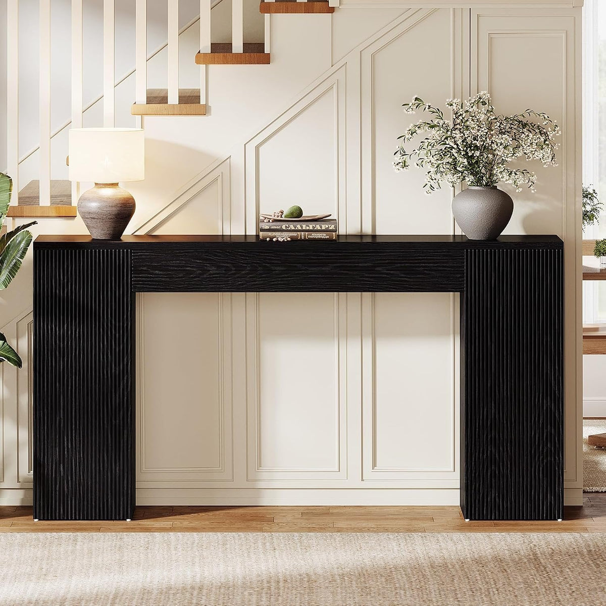 Tribesigns Table console de 160 cm en MDF, Table d'entrée étroite avec façade rainurée