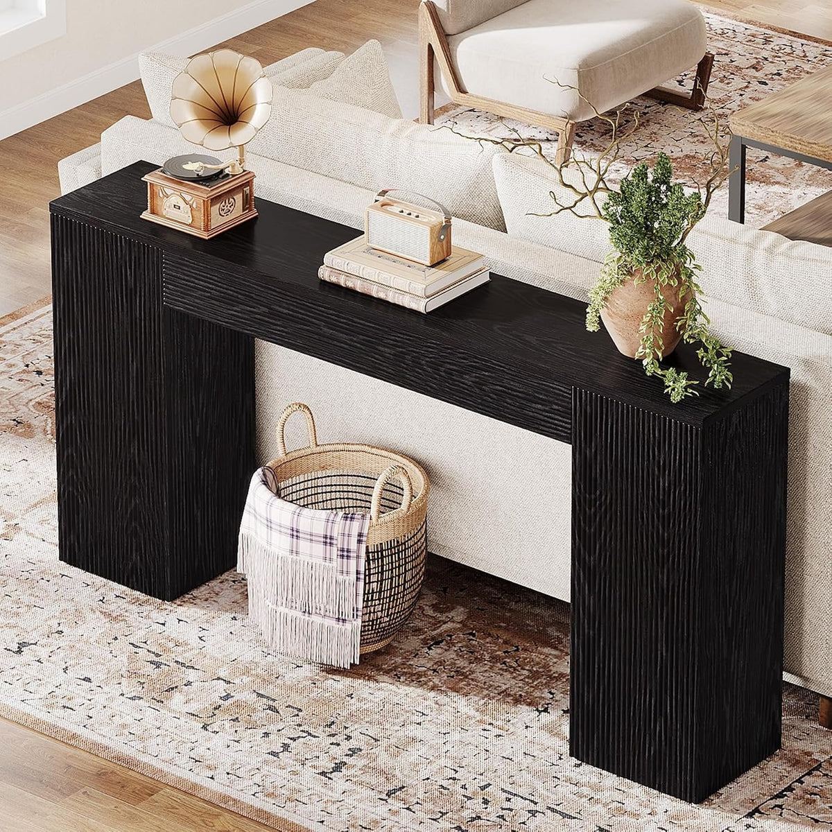 Tribesigns Table console de 160 cm en MDF, Table d'entrée étroite avec façade rainurée