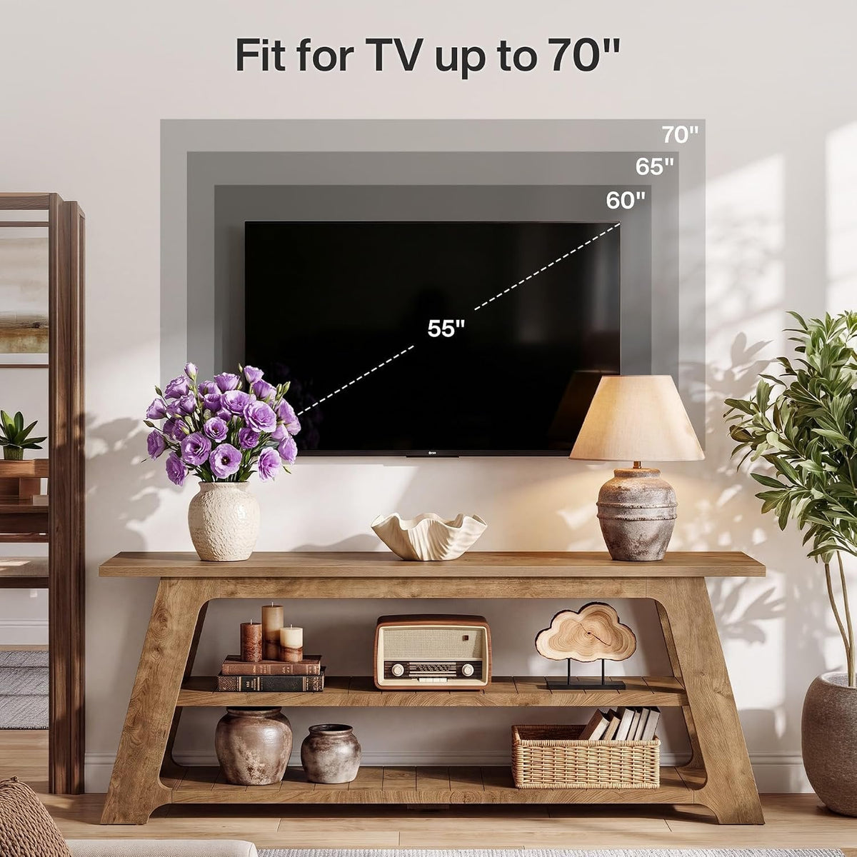 Tribesigns Meuble TV bas 160 cm pour téléviseur 75 pouces, Meuble TV avec 3 étagères