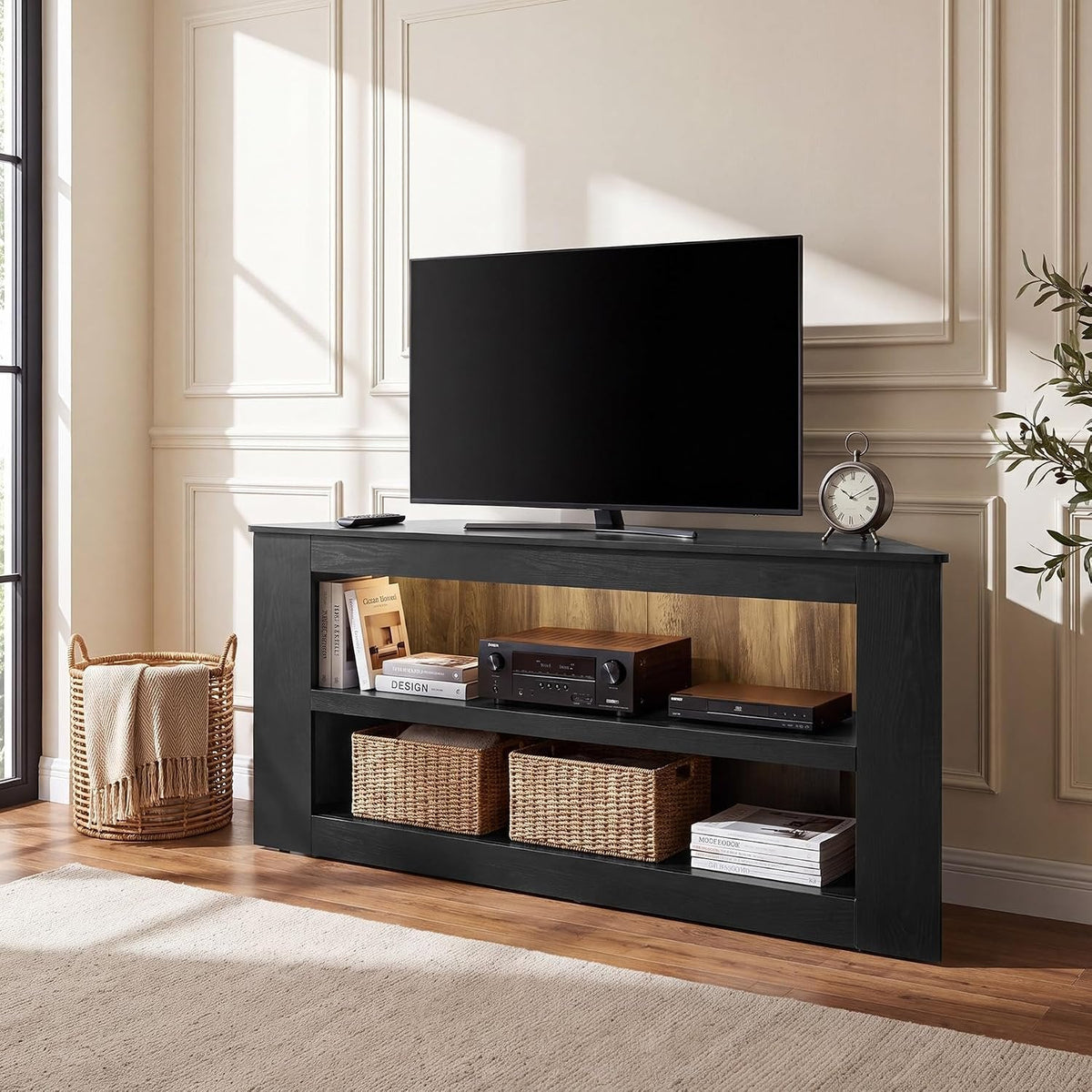 Tribesigns Meuble TV d'angle  à 2 niveaux, Meuble TV trapézoïdal