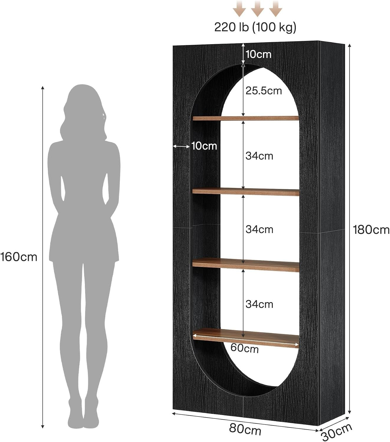 Tribesigns Étagère à 5 niveaux 180 cm incurvée noire, Conception ouverte pour un accès rapide