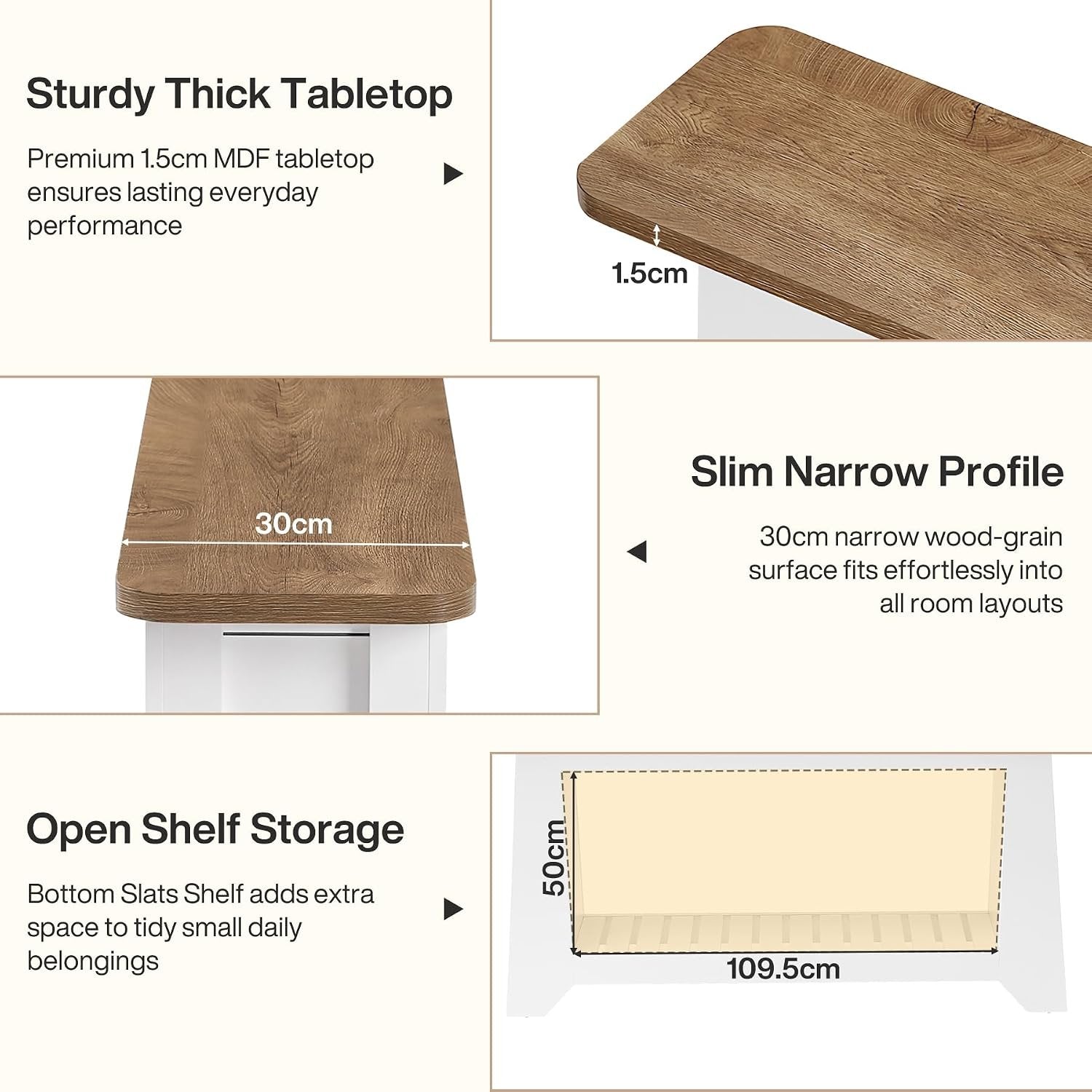 Tribesigns Console 160 cm avec rangement, style rustique moderne, Table blanche à placer derrière un canapé avec étagère à lattes ouverte dans le compartiment inférieur