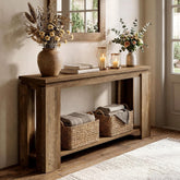 Tribesigns Console longue et étroite 160 cm, Style maison de campagne, idéale pour une entrée, un couloir ou un salon, couleur marron vintage 3