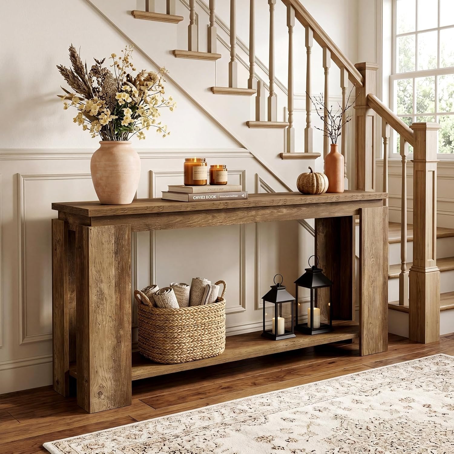 Tribesigns Console longue et étroite 160 cm, Style maison de campagne, idéale pour une entrée, un couloir ou un salon, couleur marron vintage