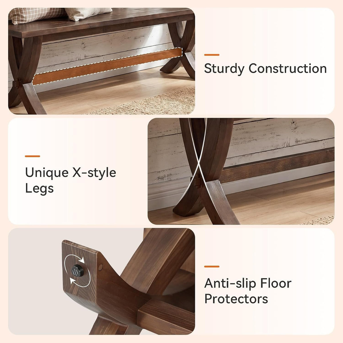 Tribesigns Banc en bois massif 150 cm pour 2 à 3 personnes, Banc à chaussures de style champêtre