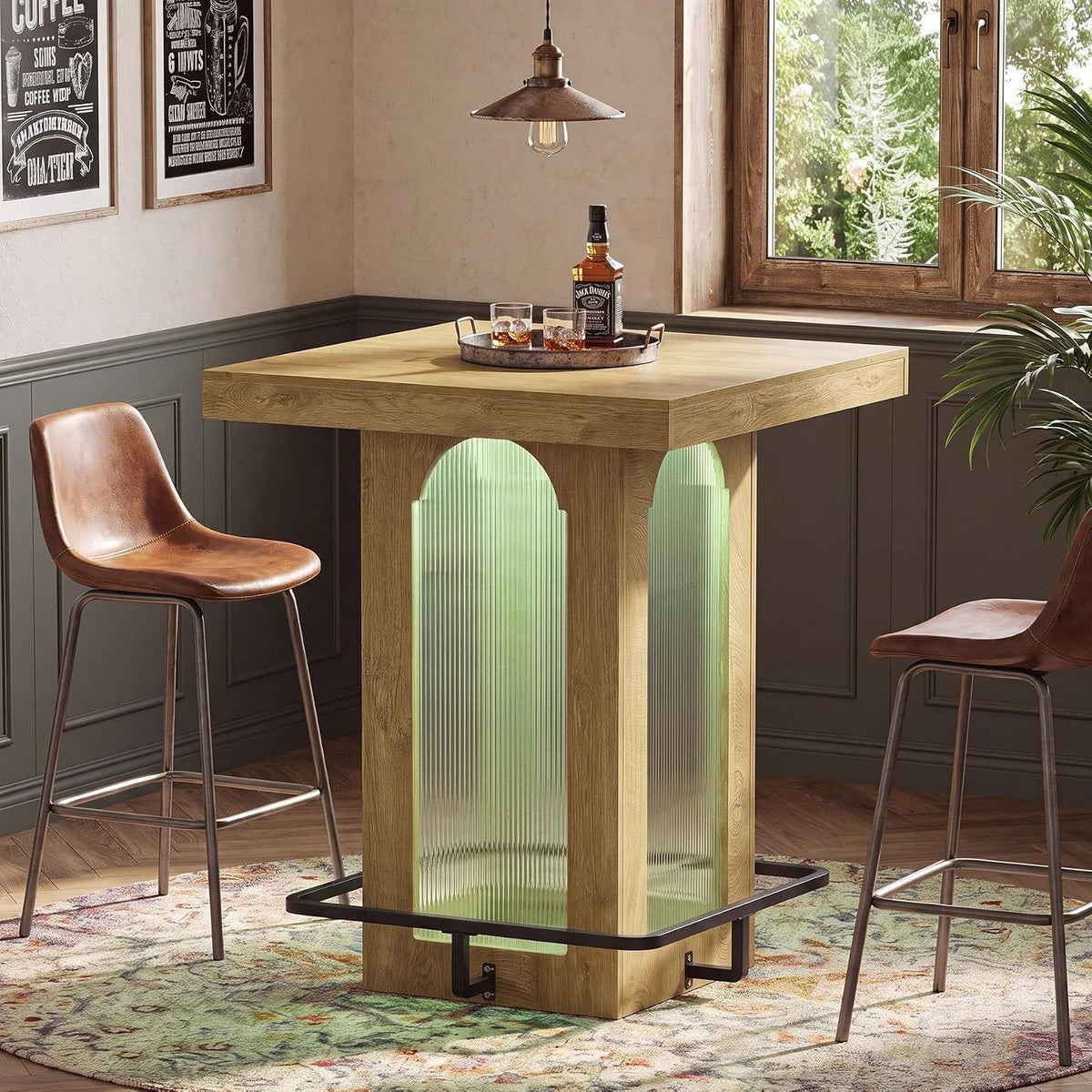 Tribesigns Table haute 80 cm avec éclairage RGB, Table mange-debout carrée