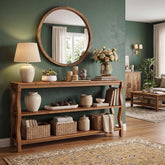Console en bois massif à 3 niveaux avec étagères ouvertes, Table d'entrée Table de canapé ou table d'appoint de 160 cm pour couloir, salon ou derrière le canapé 3