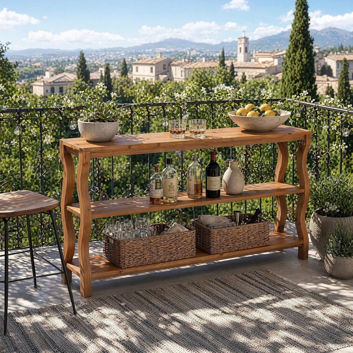 Console en bois massif à 3 niveaux avec étagères ouvertes, Table d'entrée Table de canapé ou table d'appoint de 160 cm pour couloir, salon ou derrière le canapé