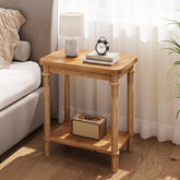 Tribesigns Table d'appoint rectangulaire à deux niveaux en bois massif, Style campagnard avec compartiment de rangement et coins arrondis 3