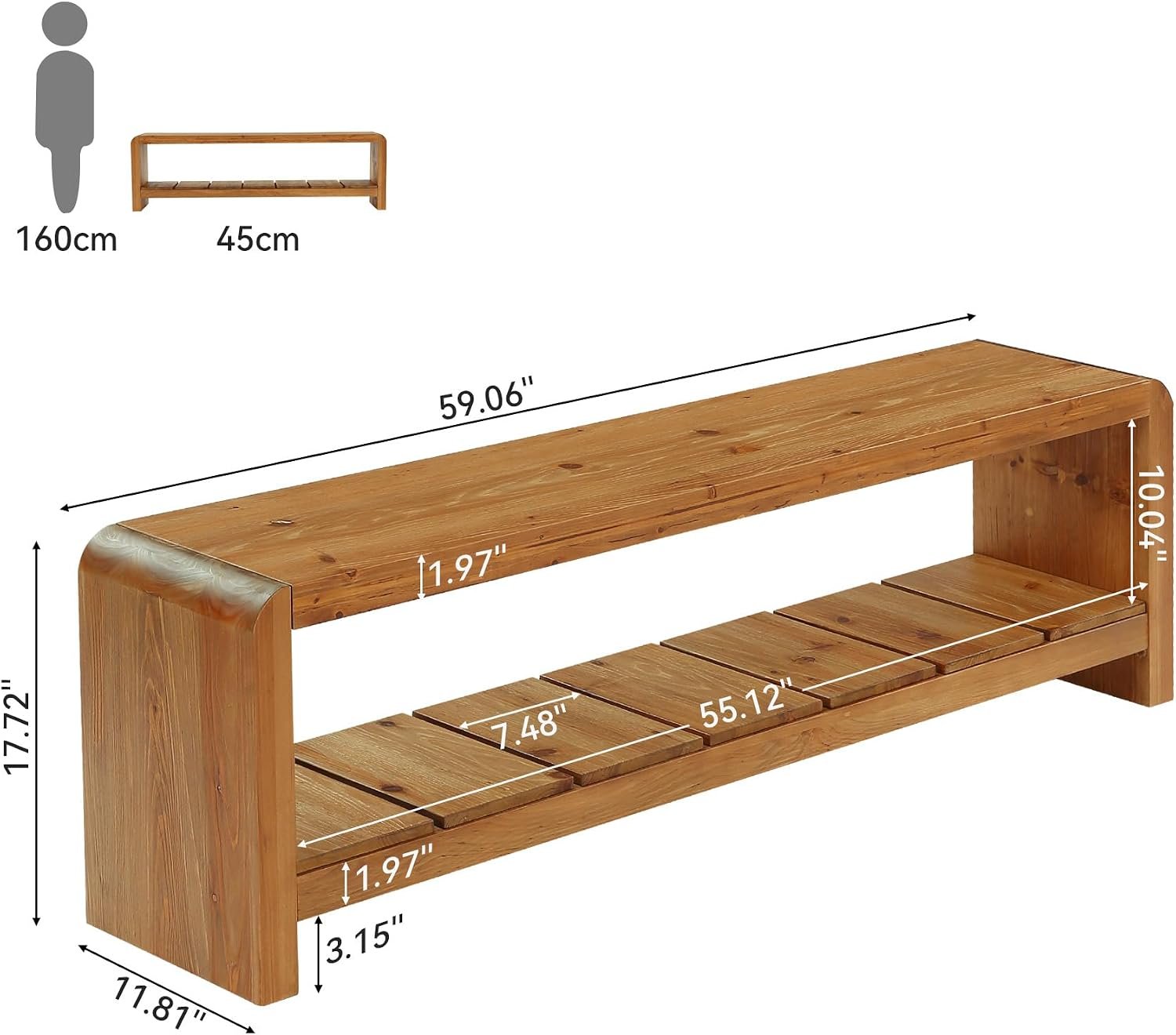 Tribesigns Banc d'entrée en bois massif, Banc à chaussures de 150 cm de long avec compartiment de rangement ouvert