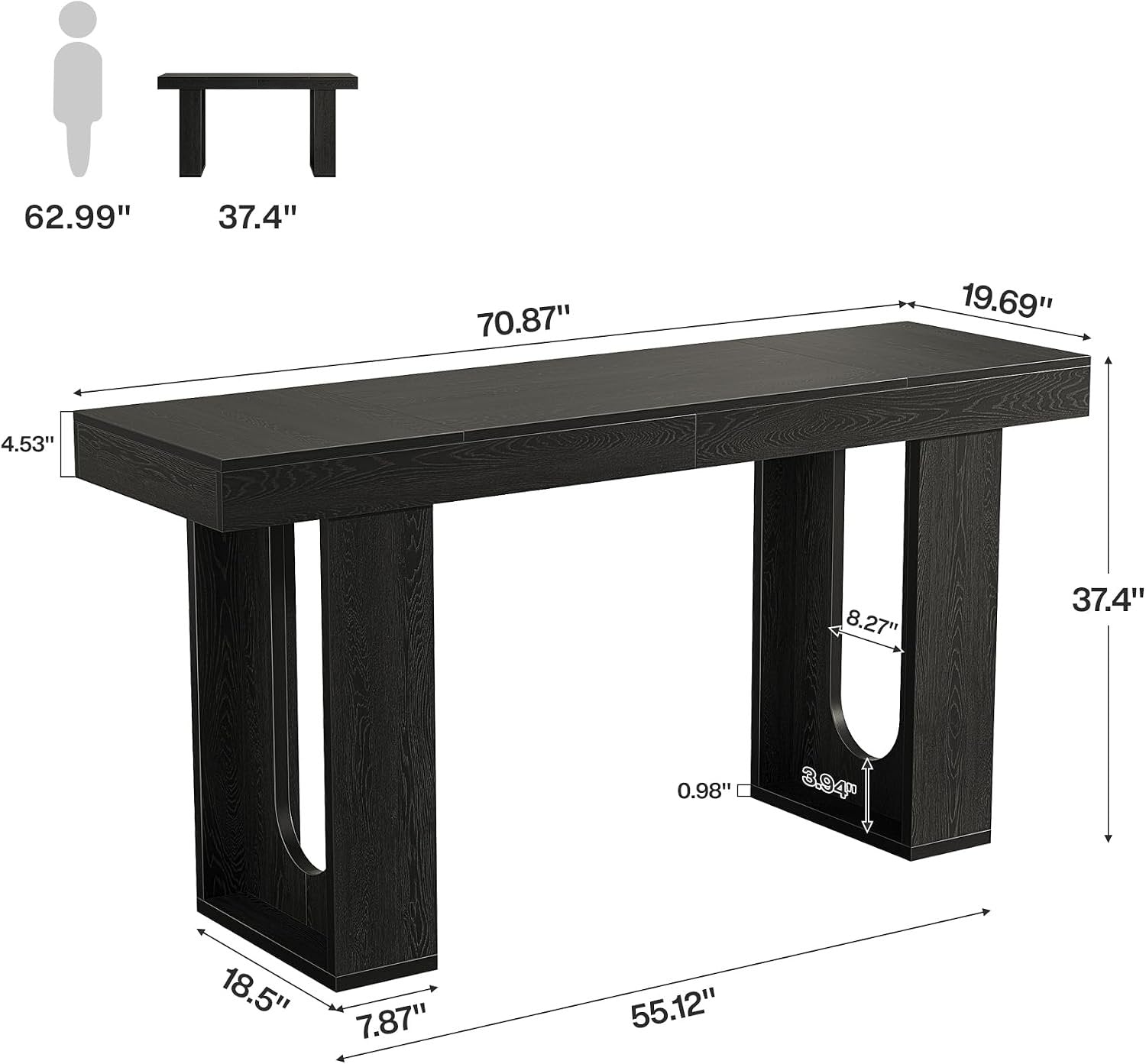 Tribesigns Table de bar haute 180 cm, Table de comptoir moderne à hauteur de travail Comptoir de cuisine rectangulaire avec pieds robustes
