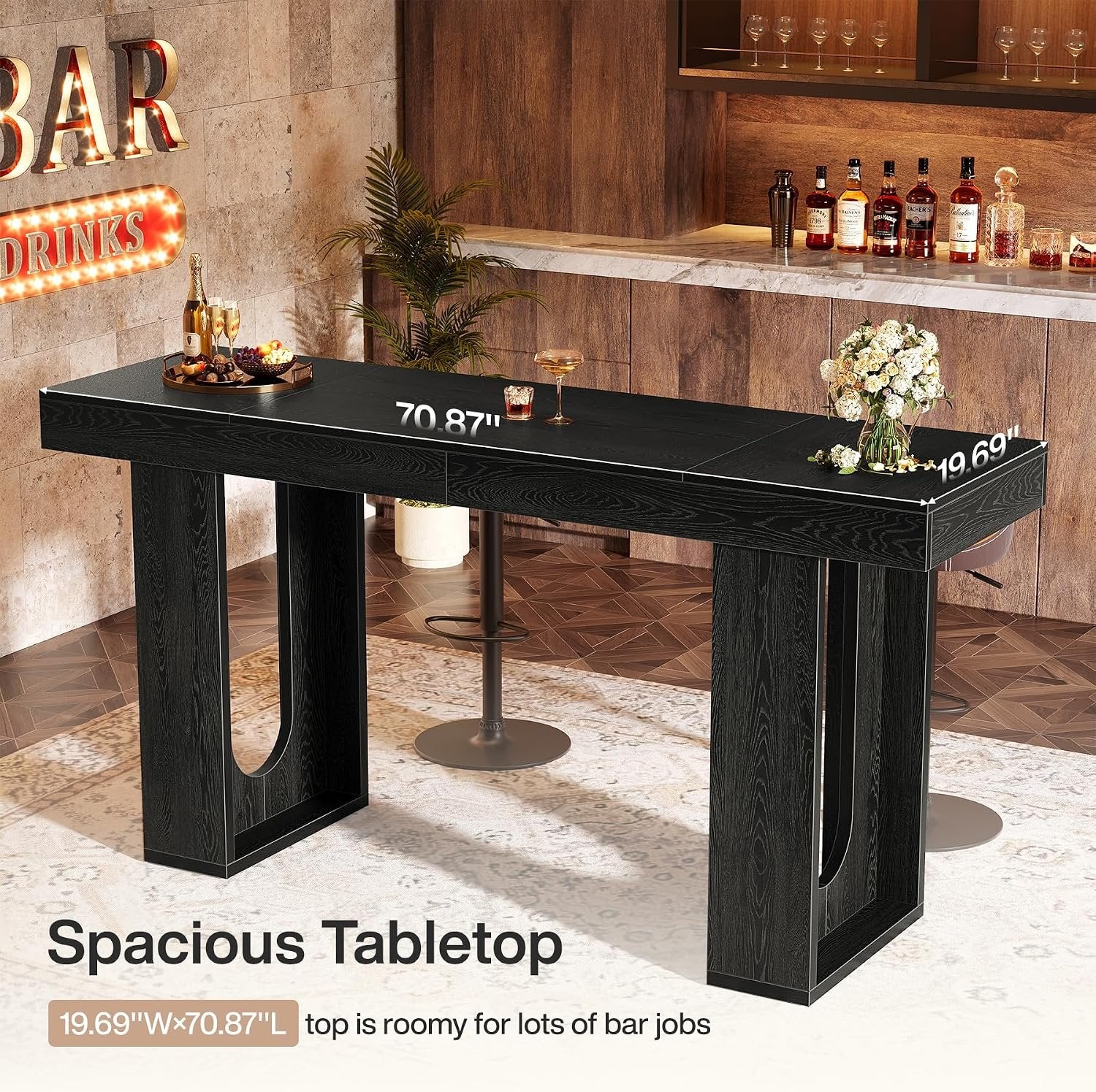 Tribesigns Table de bar haute 180 cm, Table de comptoir moderne à hauteur de travail Comptoir de cuisine rectangulaire avec pieds robustes