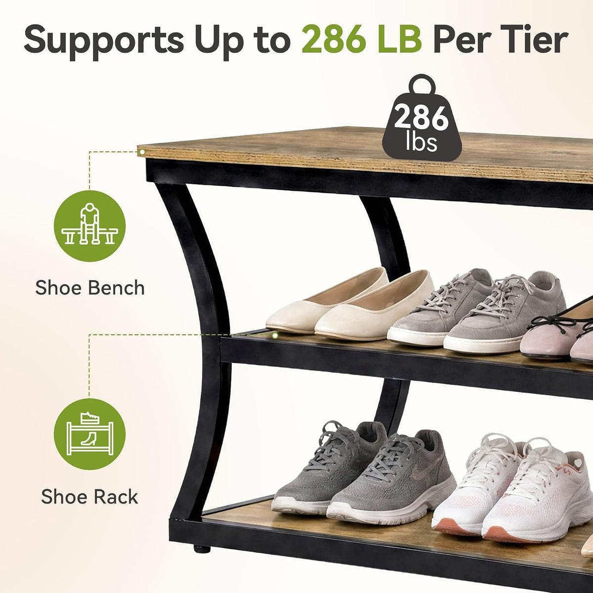 Tribesigns Banc à chaussures à 3 niveaux, Meuble à chaussures spacieux avec assise