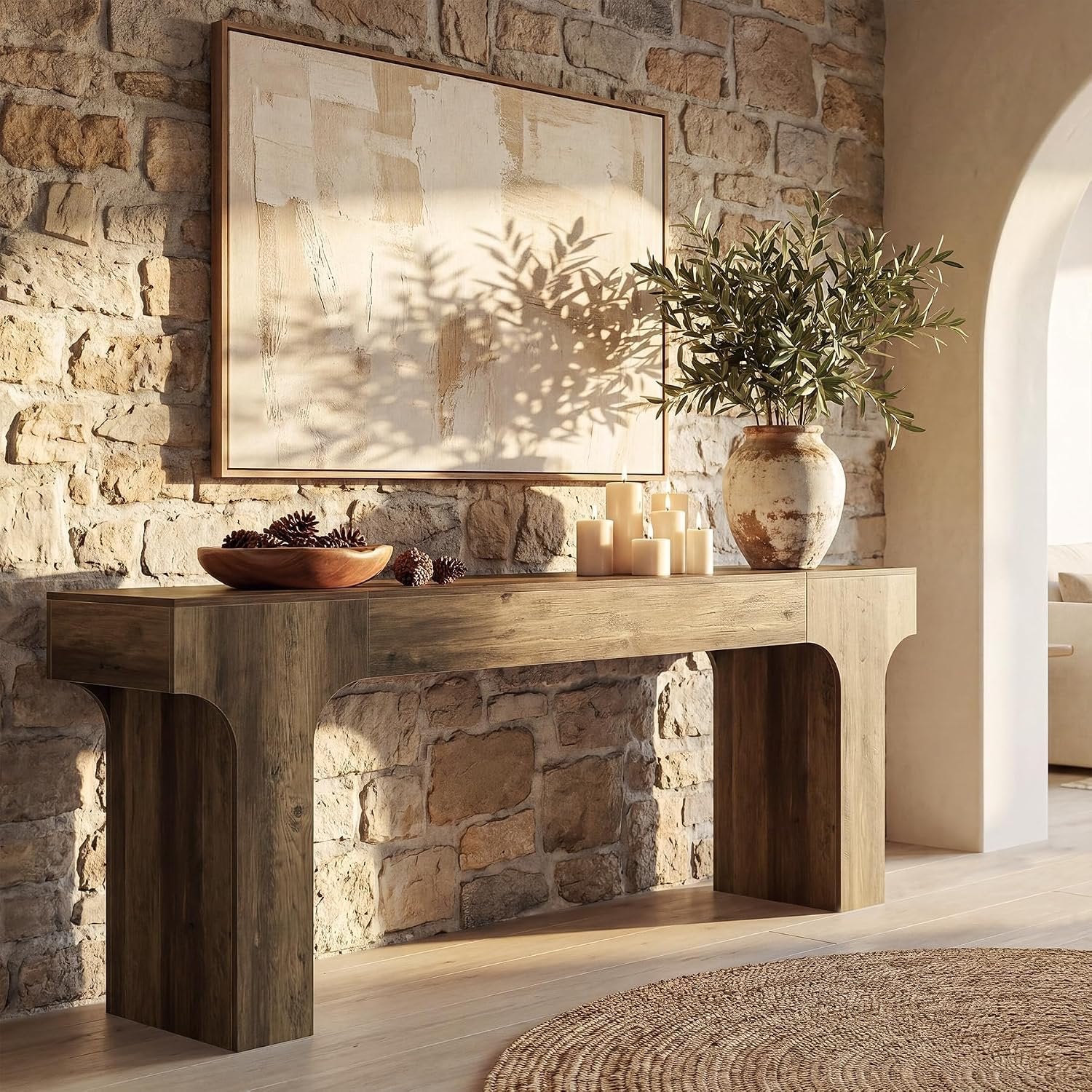 Tribesigns Console extra longue 200 cm design arqué, marron, Style champêtre aux tons chauds et rustiques