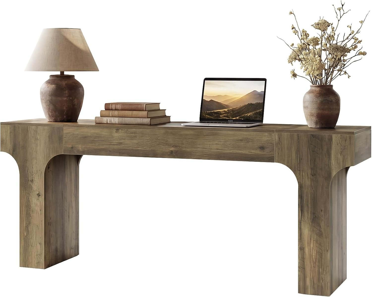Tribesigns Console extra longue 200 cm design arqué, marron, Style champêtre aux tons chauds et rustiques