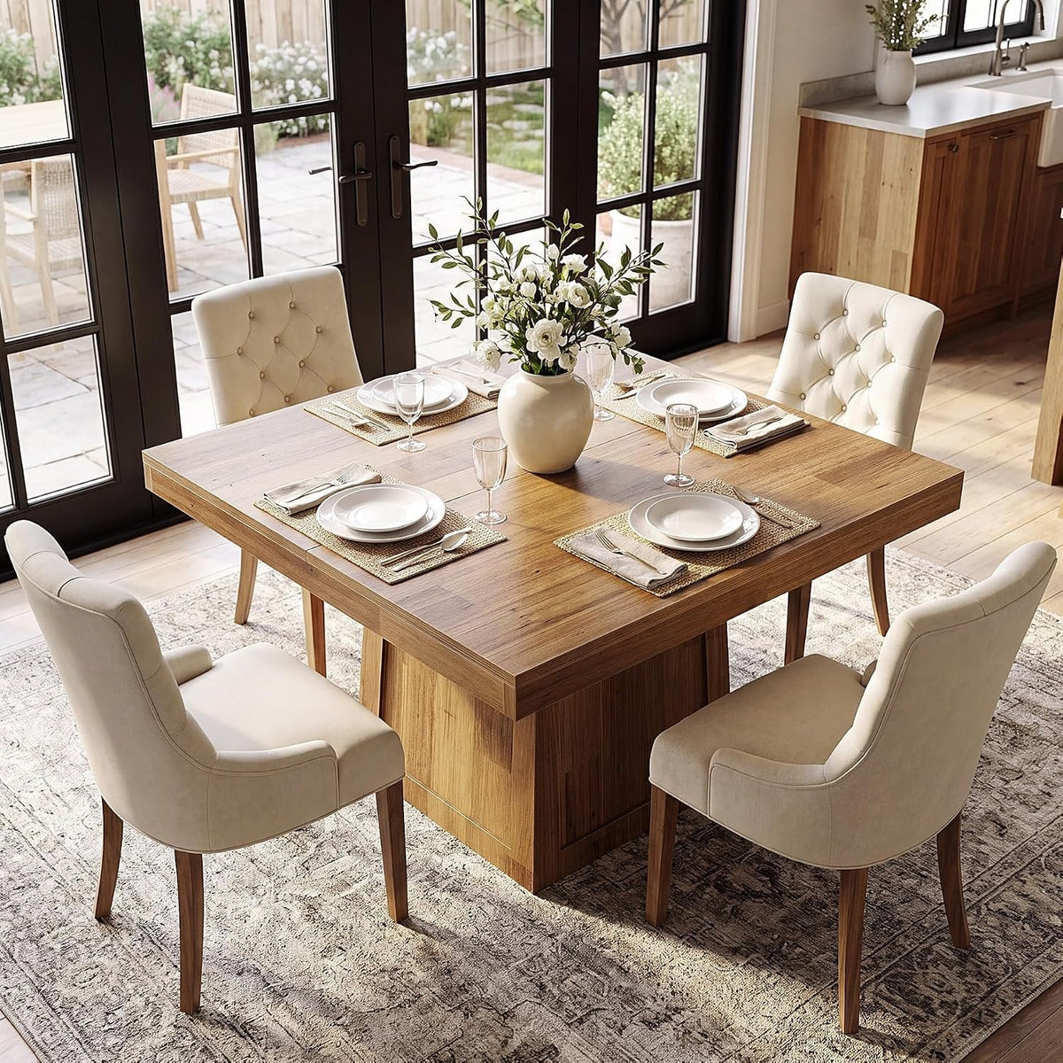 Tribesigns Table à manger carrée 80 × 80 cm, Table de cuisine style maison de campagne avec piètement trapézoïdal