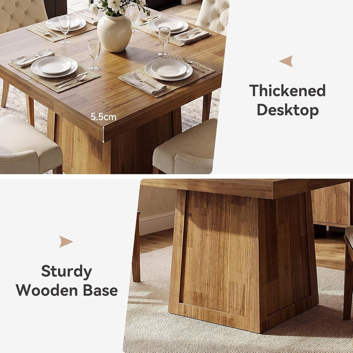 Tribesigns Table à manger carrée 80 × 80 cm, Table de cuisine style maison de campagne avec piètement trapézoïdal
