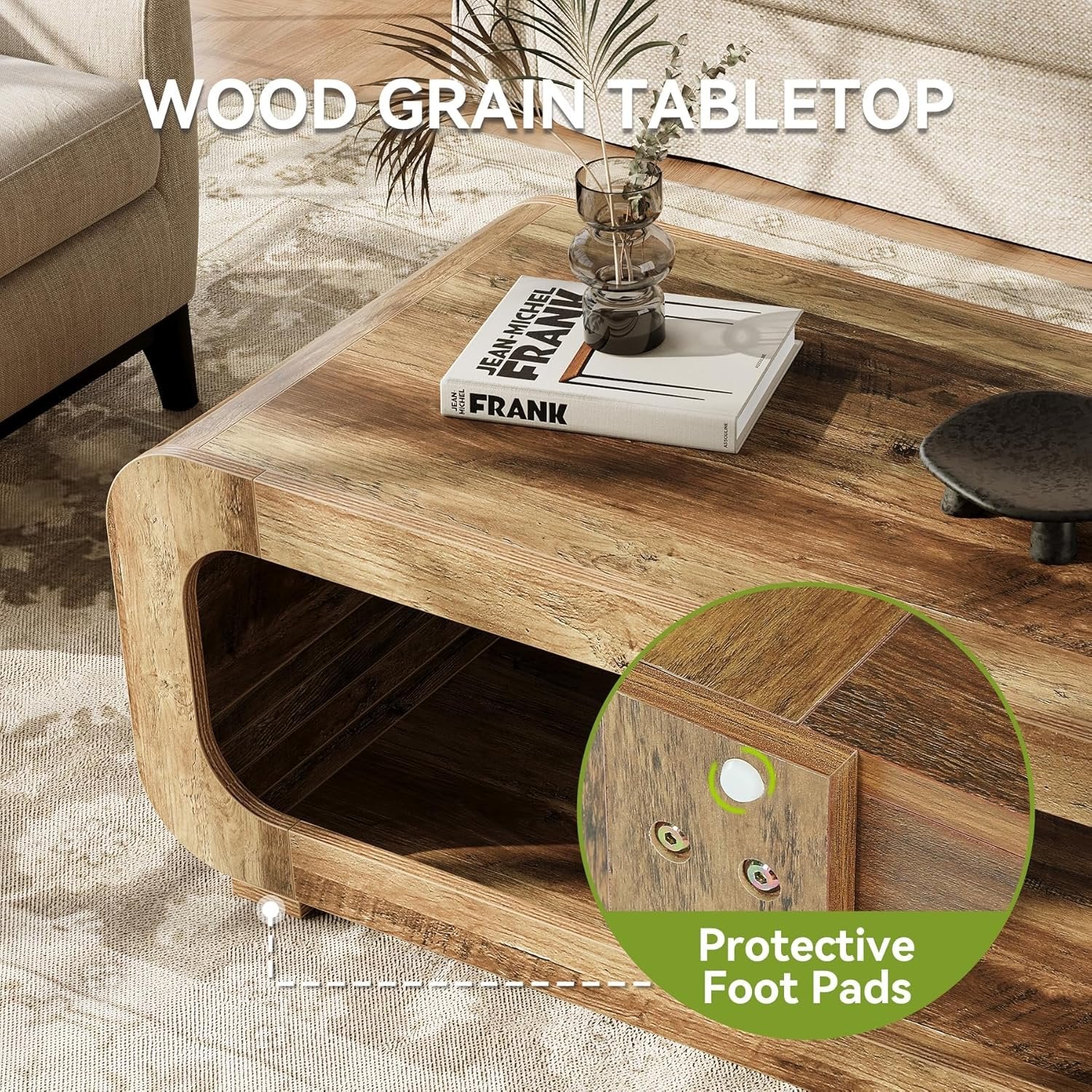 Tribesigns Table basse 120 cm avec rangement ouvert, Table rectangulaire en bois pour salon