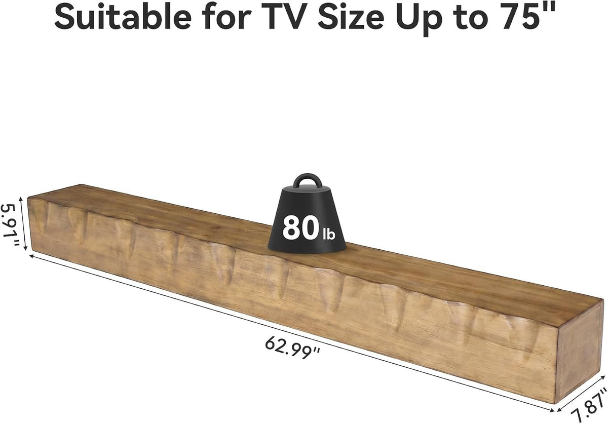 Tribesigns Meuble TV mural 160 cm en bois massif, Étagère TV suspendue pour écrans jusqu'à 75 pouces