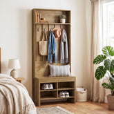 Tribesigns Armoire design avec banc, Rangement d'entrée ouvert et fermé avec 5 crochets Compartiments à chaussures et étagère 3