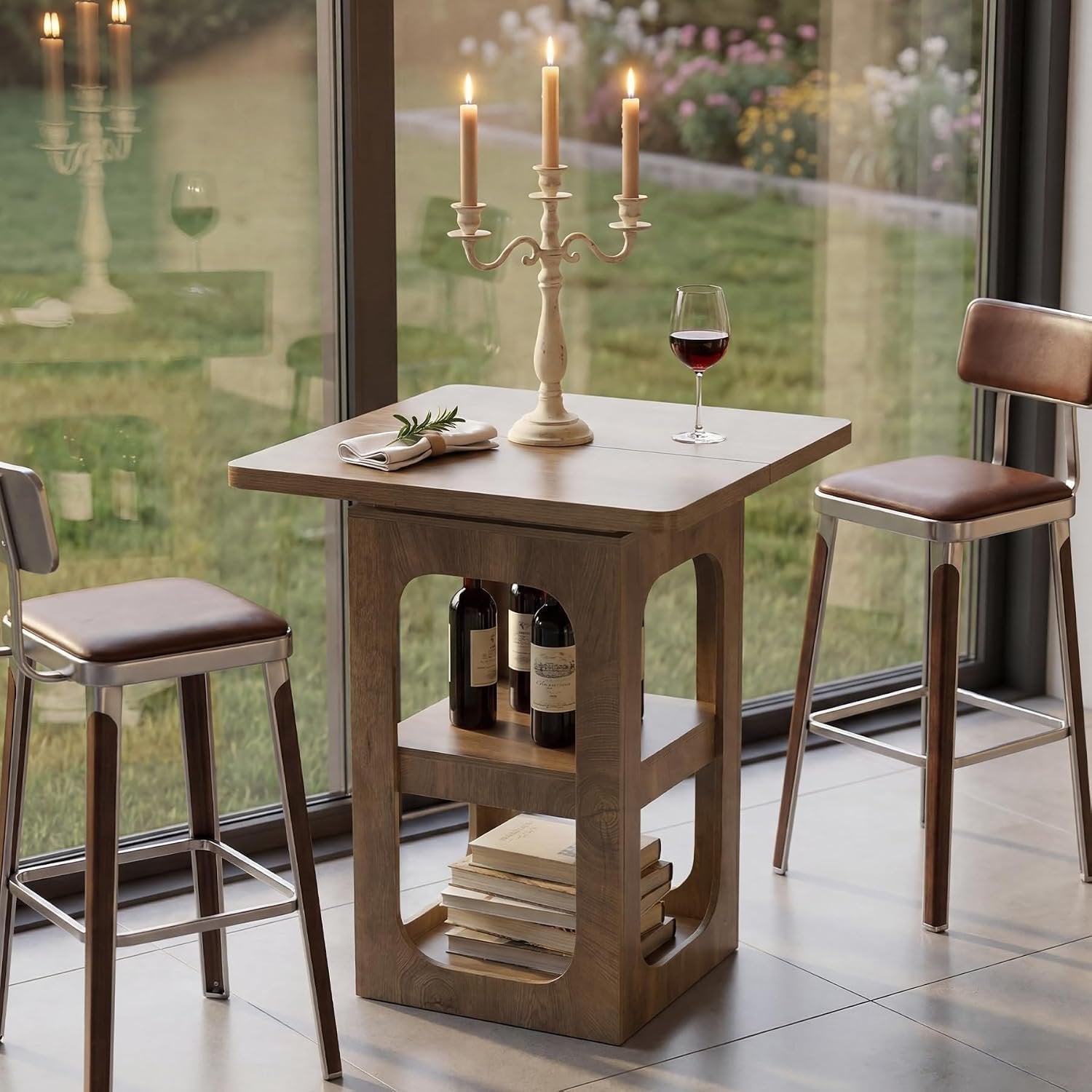 Tribesigns Table de bar carrée 80 cm avec 3 étagères, Table haute en bois pour cuisine, bar, salle à manger, bistro, petits espaces, appartement