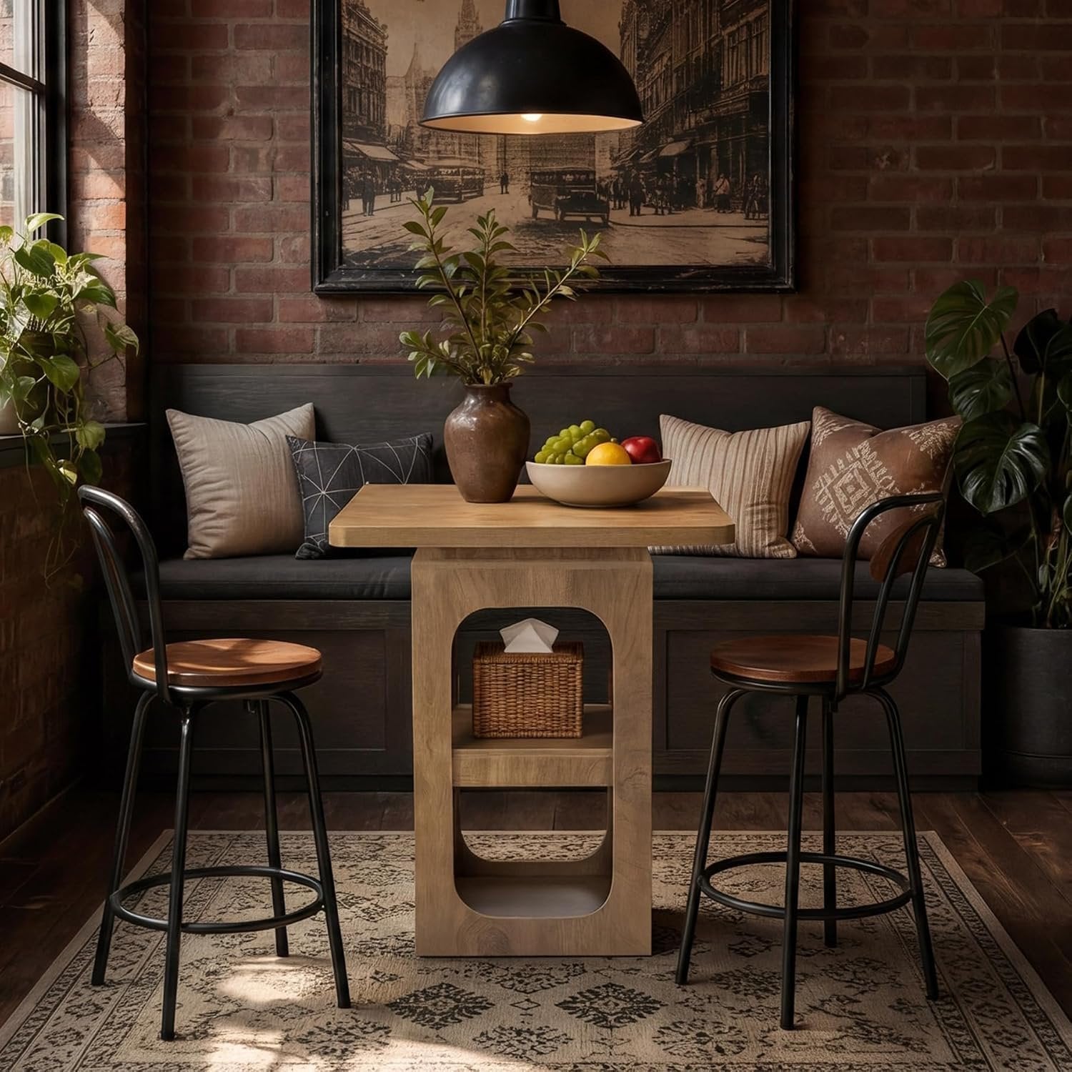 Tribesigns Table de bar carrée 80 cm avec 3 étagères, Table haute en bois pour cuisine, bar, salle à manger, bistro, petits espaces, appartement