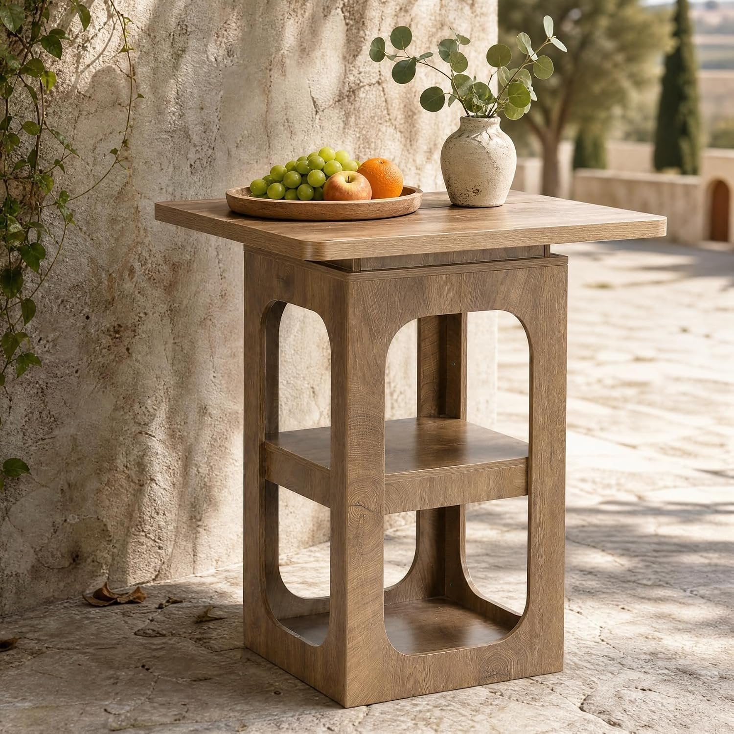 Tribesigns Table de bar carrée 80 cm avec 3 étagères, Table haute en bois pour cuisine, bar, salle à manger, bistro, petits espaces, appartement