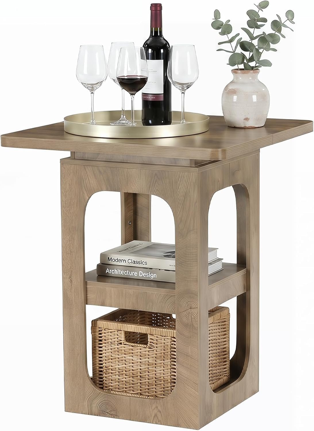 Tribesigns Table de bar carrée 80 cm avec 3 étagères, Table haute en bois pour cuisine, bar, salle à manger, bistro, petits espaces, appartement