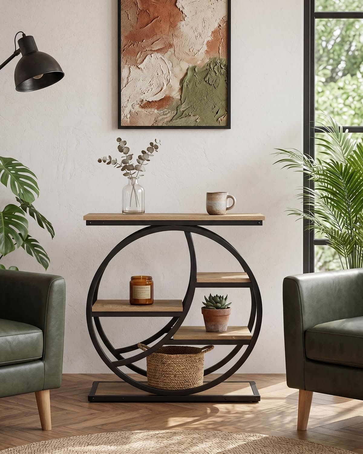 Tribesigns Table d'appoint, Table d'appoint étroite à 4 étagères Table de chevet moderne pour salon, bureau, chambre, chêne clair rustique et noir