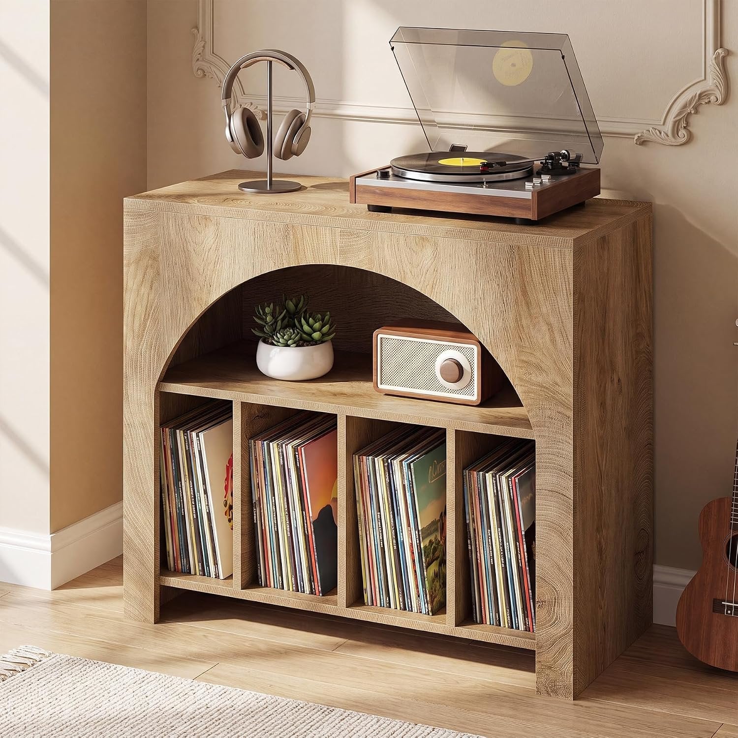 Tribesigns Support pour platine vinyle, Meuble de rangement pour disques vinyles Étagère intégrée