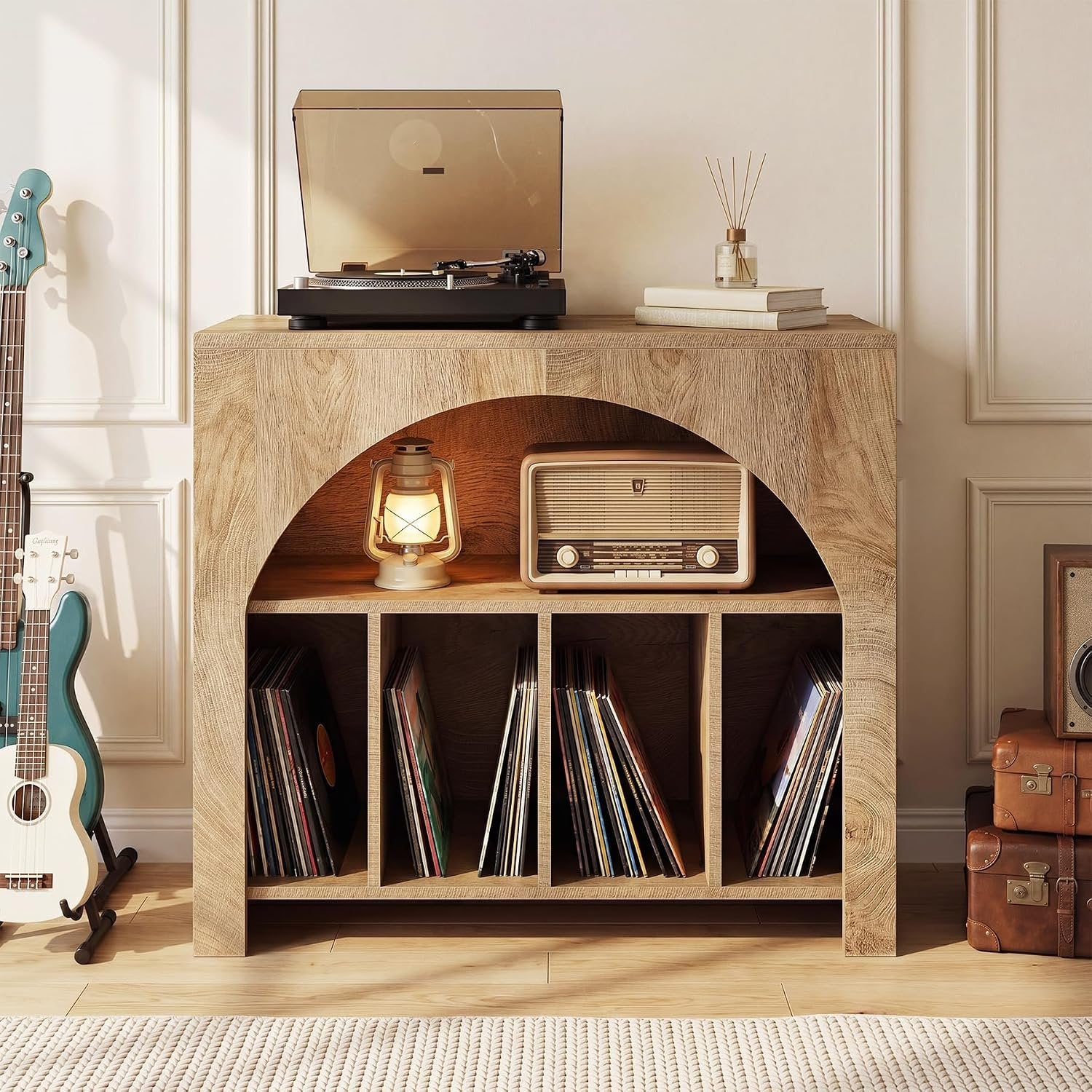 Tribesigns Support pour platine vinyle, Meuble de rangement pour disques vinyles Étagère intégrée