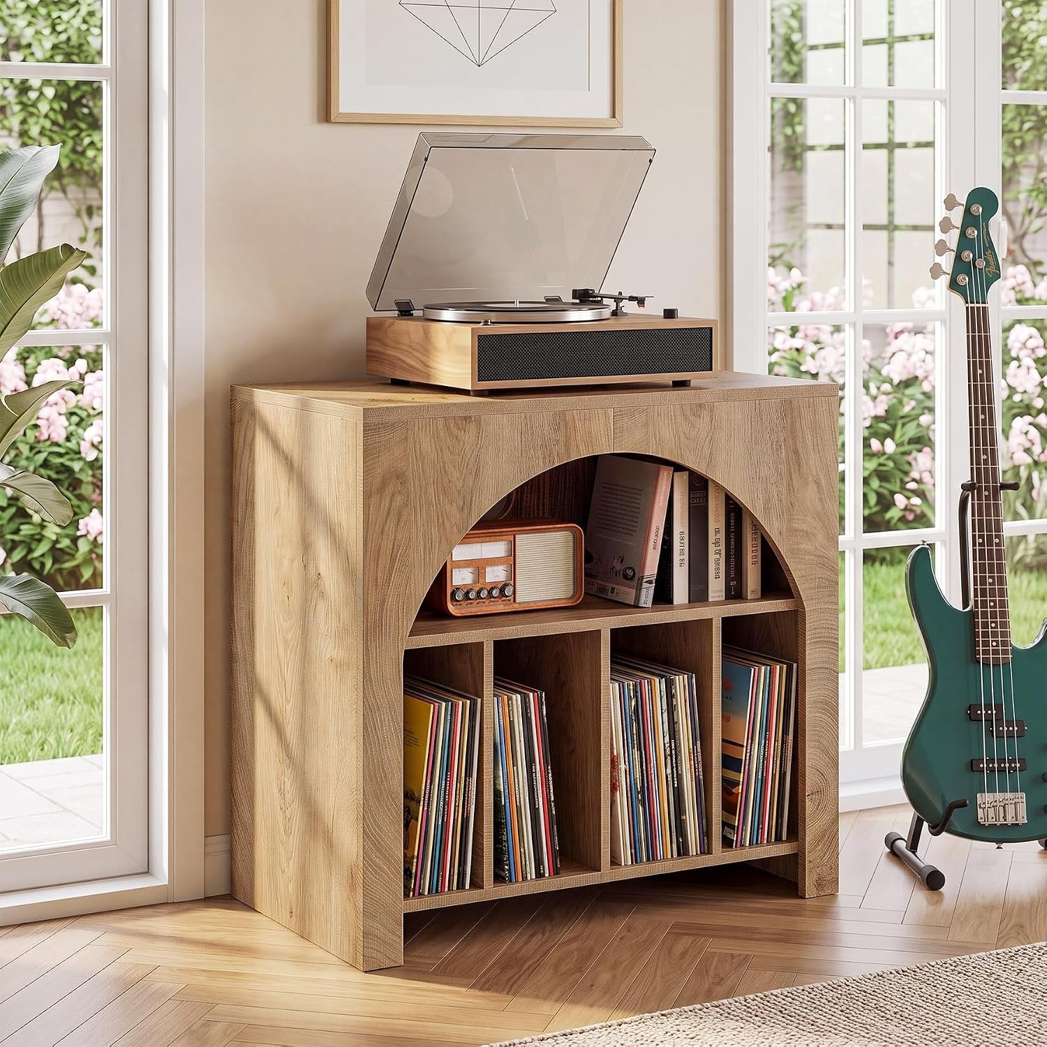 Tribesigns Support pour platine vinyle, Meuble de rangement pour disques vinyles Étagère intégrée