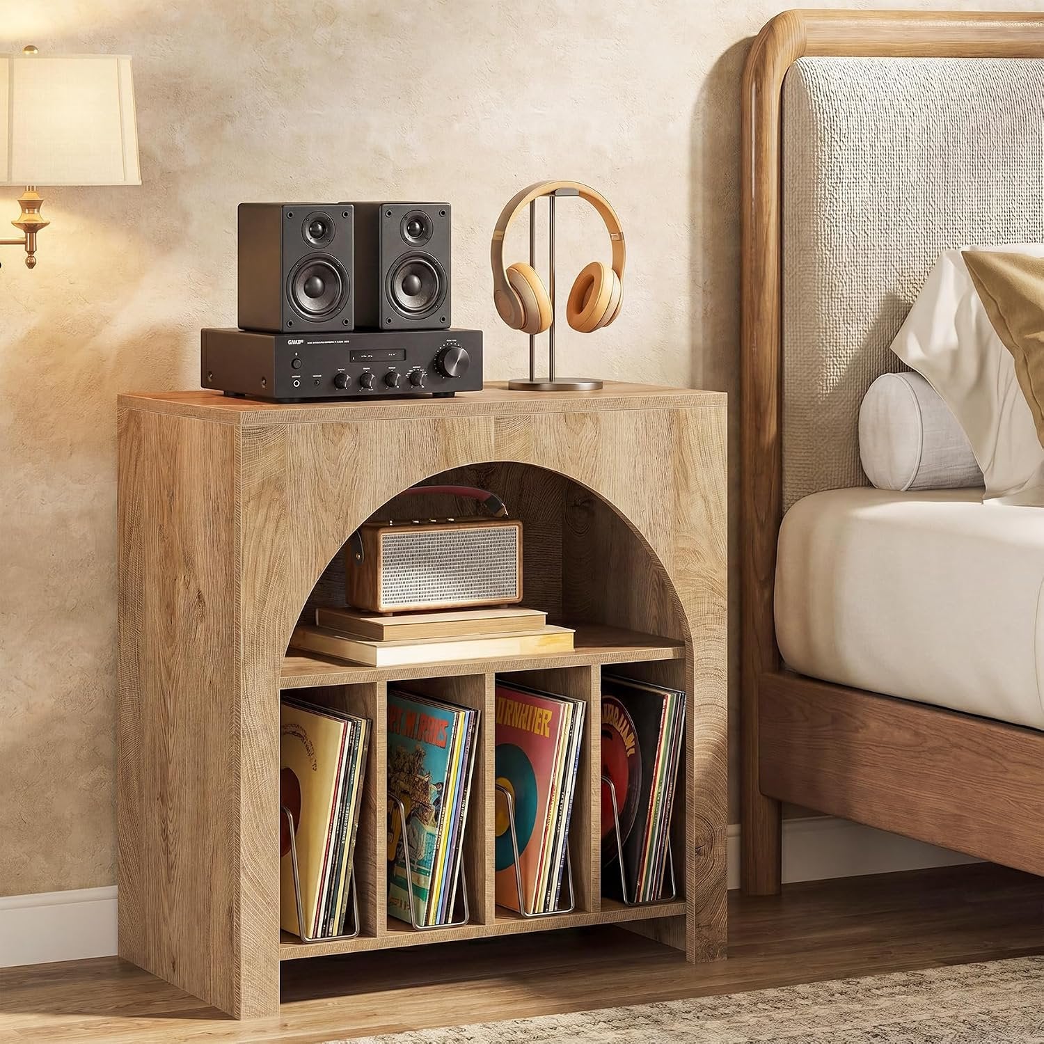Tribesigns Support pour platine vinyle, Meuble de rangement pour disques vinyles Étagère intégrée