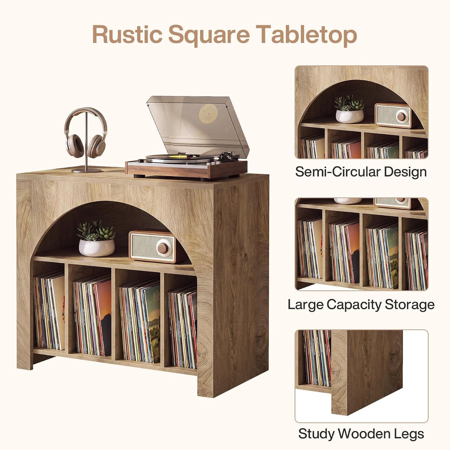 Tribesigns Support pour platine vinyle, Meuble de rangement pour disques vinyles Étagère intégrée