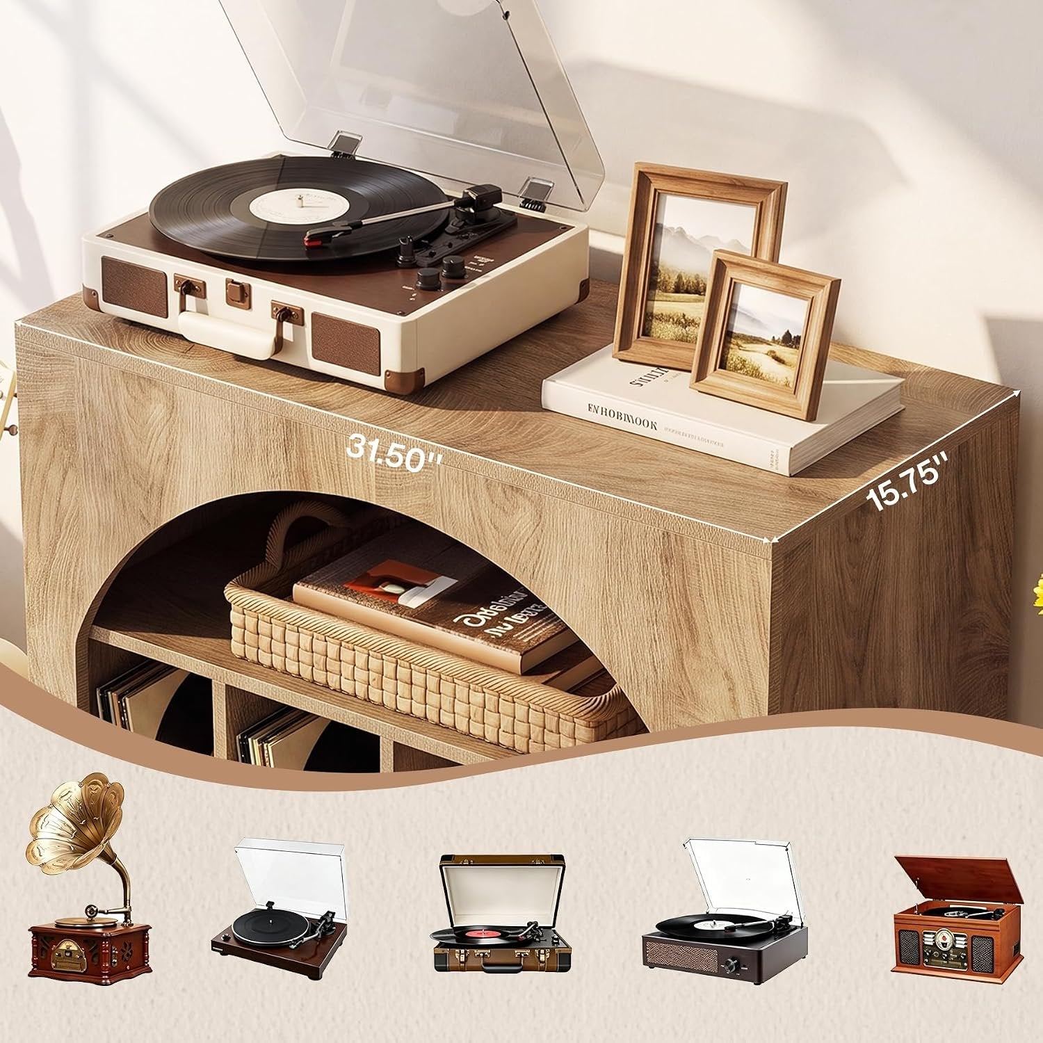 Tribesigns Support pour platine vinyle, Meuble de rangement pour disques vinyles Étagère intégrée