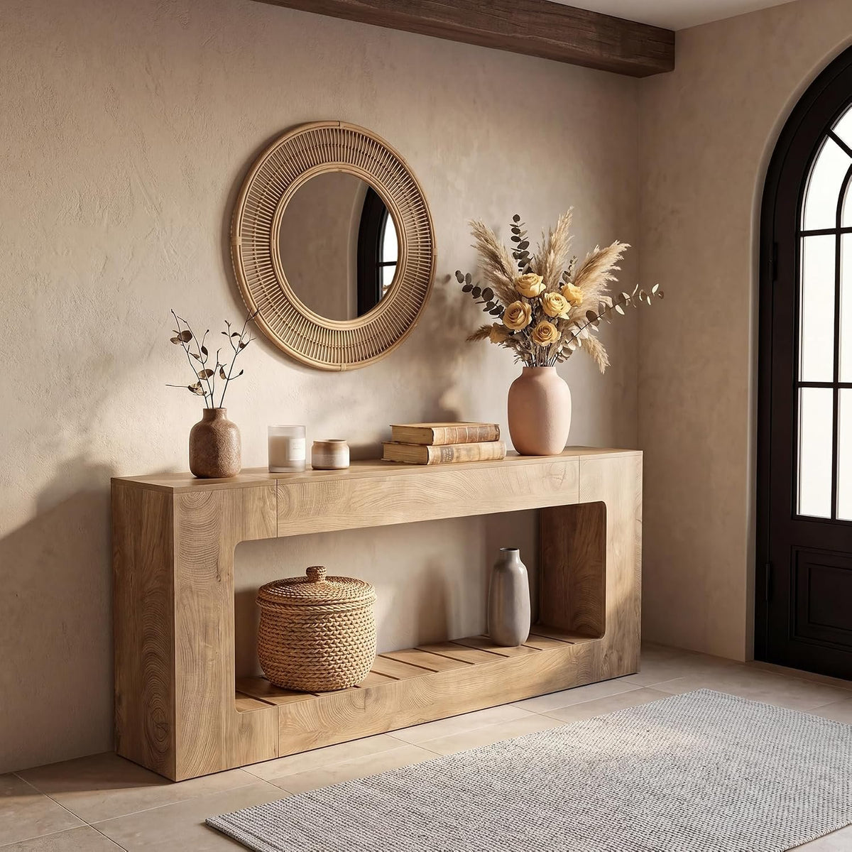 Tribesigns Table console de 200 cm pour derrière le canapé avec étagère à lattes, Style rustique marron