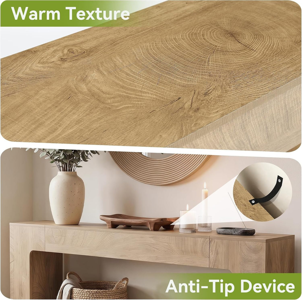 Tribesigns Table console de 200 cm pour derrière le canapé avec étagère à lattes, Style rustique marron