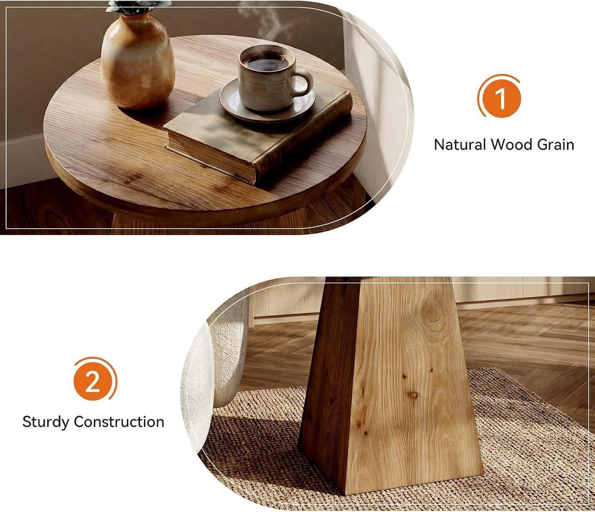 Tribesigns Table d'appoint ronde en bois massif avec piètement trapézoïdal, Table de canapé compacte