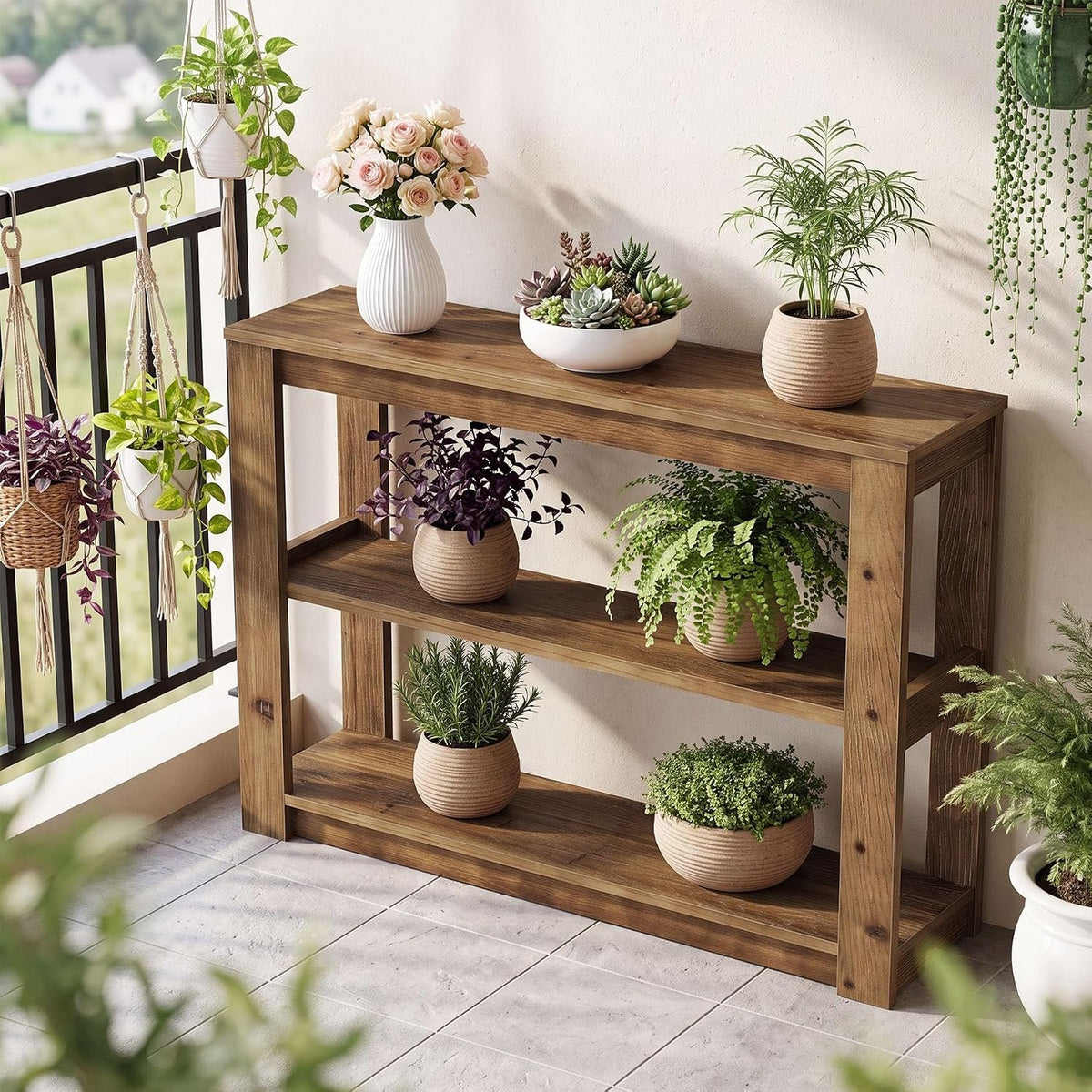 Console en bois massif, Petite table d'entrée de 105 cm avec rangement Table rectangulaire pour derrière le canapé