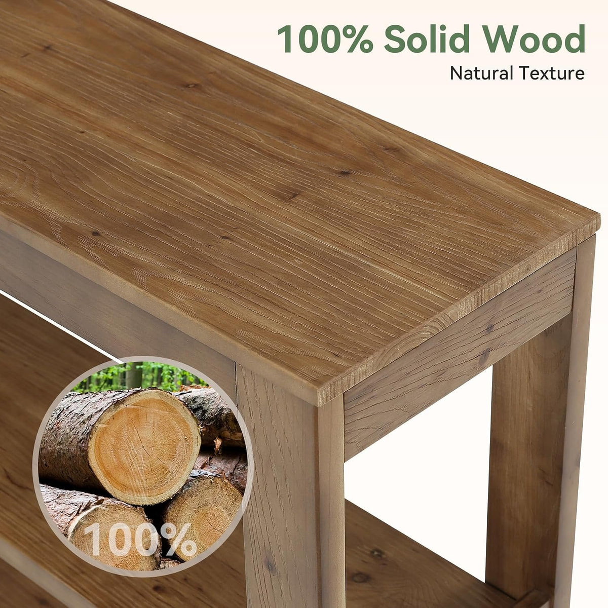 Console en bois massif, Petite table d'entrée de 105 cm avec rangement Table rectangulaire pour derrière le canapé